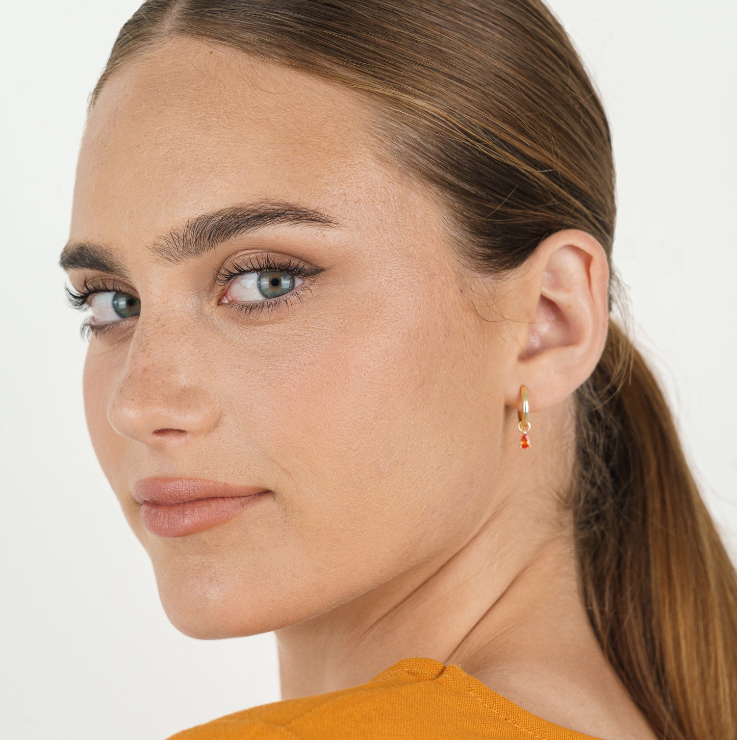 18k Gold Plated Silver Huggie Earrings with Colored Charm